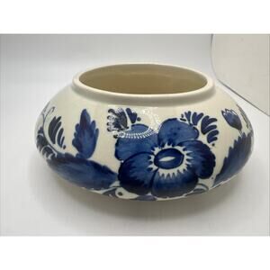 Vintage DELFTS BLAUW Ceramic Blue & White Floral 5” Bowl